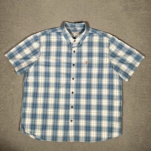 Carhartt Shirt Mens 2XL‎ XXL Blue Plaid Relaxed Fit Casual Preppy Workwear Logo